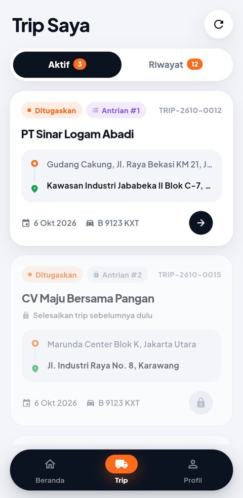 DeltaDriver — Trip aktif dan antrean berikutnya